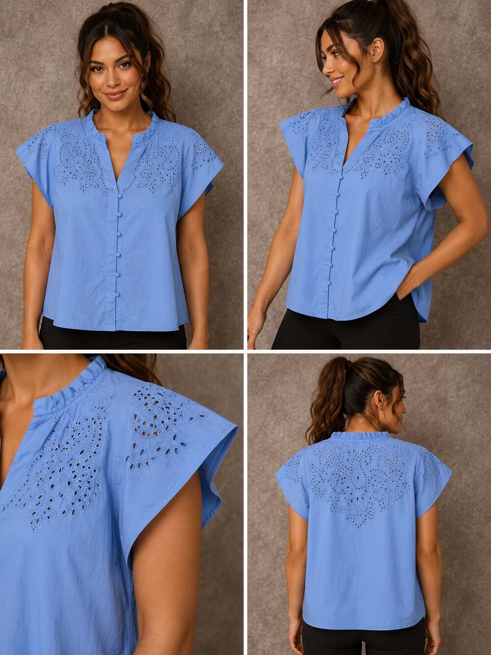 Isaac Mizrahi Live! Split Neckline Embroidered Blouse Blue XL
